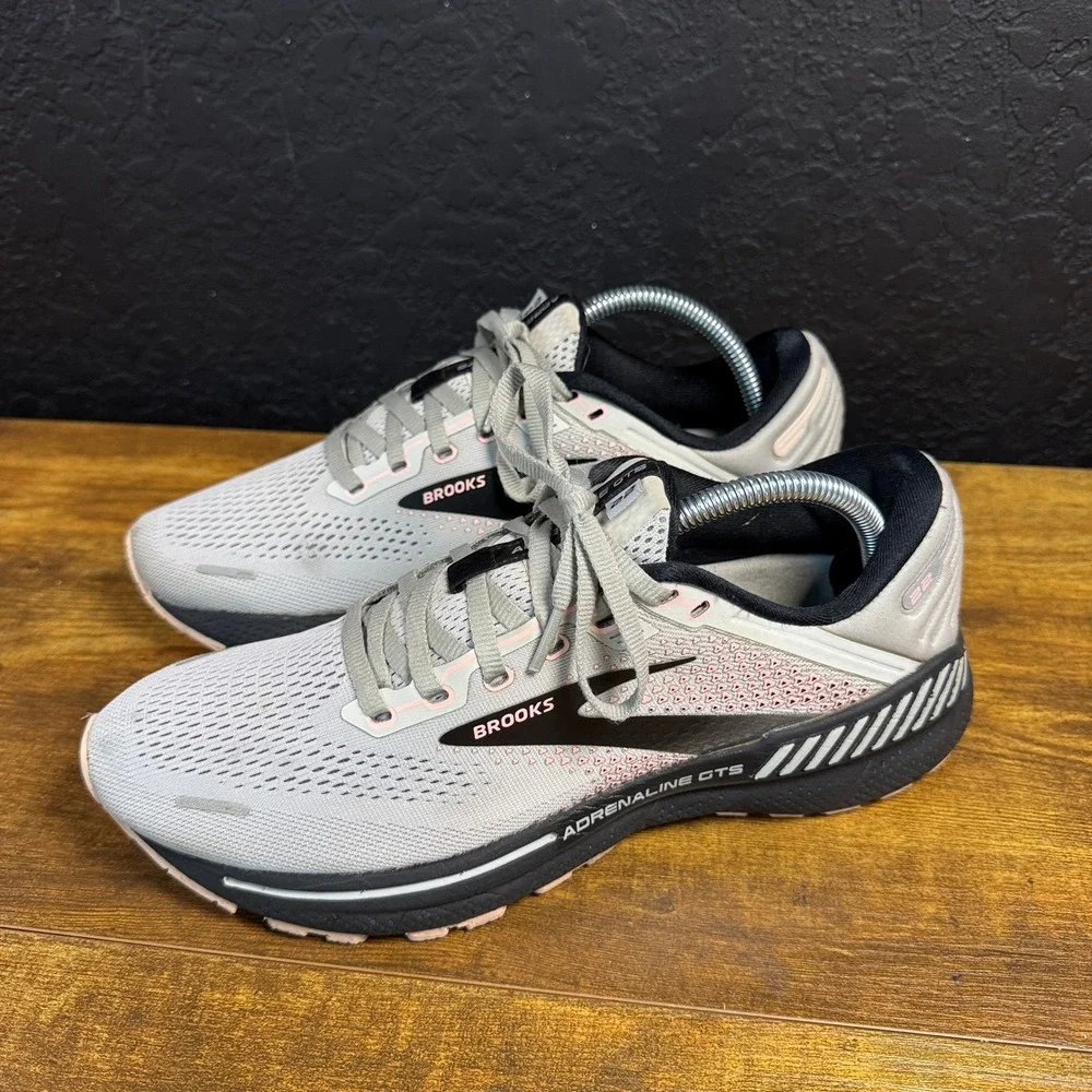 Brooks Adrenaline GTS 22 1203531B035 Grey Pink Mesh Running Shoes Womens 10